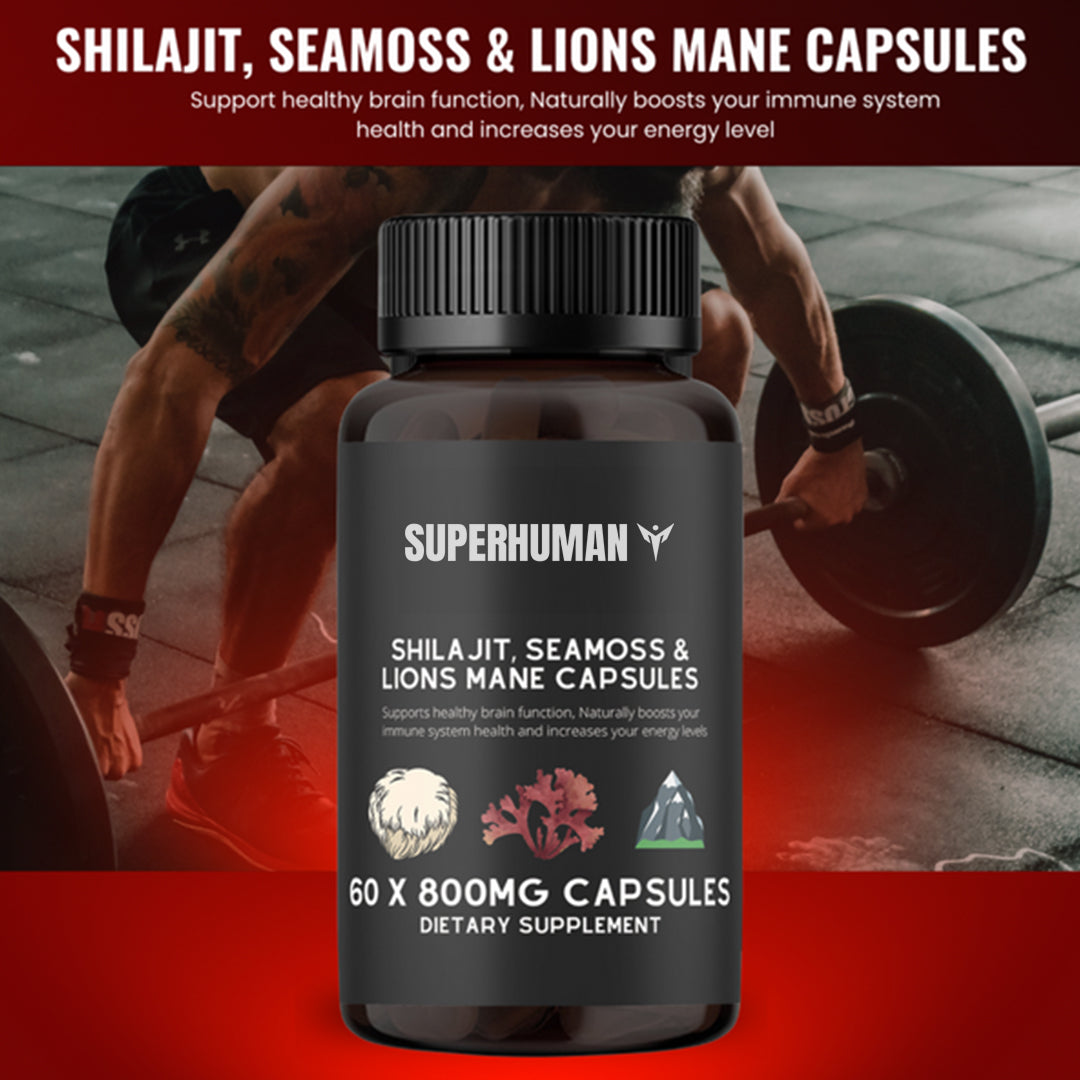 Shilajit, Sea Moss, Lion's Mane Capsules.