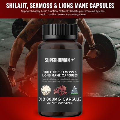 Shilajit, Sea Moss, Lion's Mane Capsules.