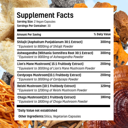 Shilajit, Sea Moss, Lion's Mane Capsules.