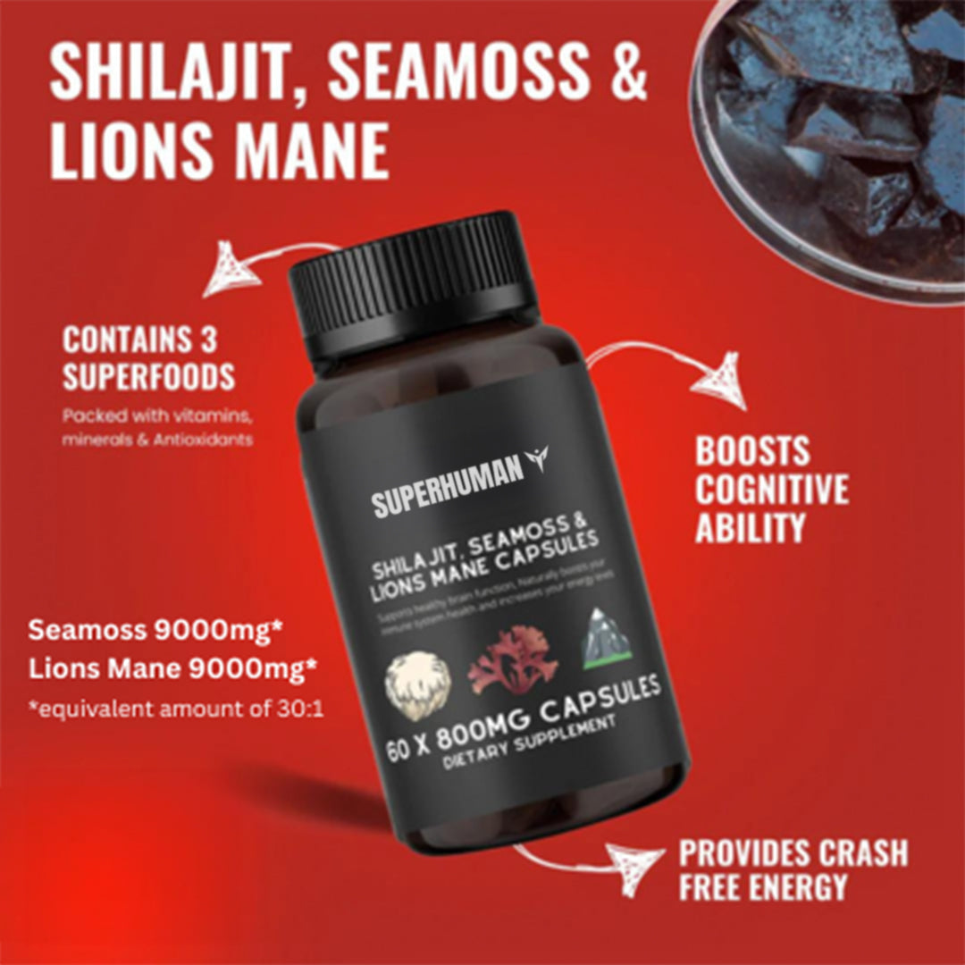 Shilajit, Sea Moss, Lion's Mane Capsules.