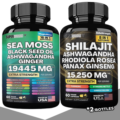 SuperHuman™ Super Bundle: Sea Moss + Shilajit (Get Free Collagen from 4 bottles)